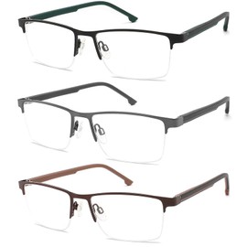 CRGATV 3 Pack Reading Glasses for Men Half Rim Metal Frame Readers Durable Anti Blue Light UV400 / Glare Computer Eyeglasses(Magnification 1.25x)