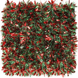 Christmas Tinsel Garland Metallic Tinsel Twist Garland Glitter Christmas Tree Hanging Garland Decorations for Christmas Indoor and Outdoor Ornament (Red with Green)