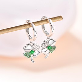 KINGWHYTE Four Leaf Clover Earrings 925 Sterling Silver Irish Green Earrings for Women St Patricks Day Earrings Irish Jewellery Gifts for Women Ladies, Sterling Silver, Not known.