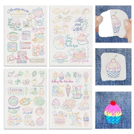 ACRNIGHEET 4 Sheets Colorful Water Soluble Embroidery Patterns Food Elements Kitchen Proverbs Stabilizer Embroidery Wash Away Embroidery Patterns Stencils Template for Sewing Hand Quilting