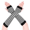 Long Arm Warmers Striped Fingerless Gloves for Women, Black and