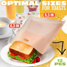 12Pcs Non-Stick Toaster Bags Reusable – 6.7"x7.5" Grilled Cheese Bags, Heat-Resistant & Easy to Clean | Mess-Free Toasting, Sandwiches, Panini & More | Compatible with Toaster, Oven, Microwave & Grill