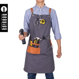 NEOVIVA Canvas Tool Apron for Men and Women with Pockets, Adjustable Heavy Duty Cross Back Work Apron for Shop BBQ Woodworking