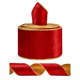 Red Wide Velvet Ribbon Wired for Christmas Tree, Garland, Wreath, 2.5 Inch 5 Yards