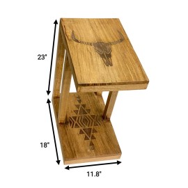 Farmhouse World Rustic Slipper Side Table with Longhorn Skull