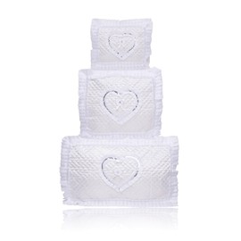 ErYa Çeyizlik Heart Fabric İşlemeli White Set of 3 Bohça, Nişan Gelin Damat Gift Damat Kutusu, Ceyiz Kutusu & Hediye Seti