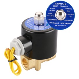 Baomain 3/8 inch Brass Electric Solenoid Valve, DC 24V Normally Closed, Pneumatic Valve for Water Air, 2w-040-10