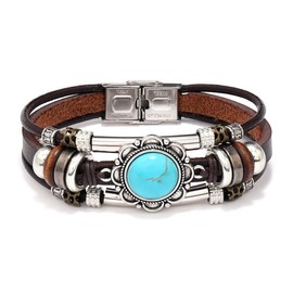 Fuqimanman2020 Bohemia Leather Bracelets for Women Multilayer Turquoise Bracelets with Genuine Leather Boho Western Style Jewelry for Men and Woman