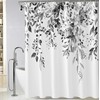 BIVINAR Black and White Eucalyptus Leaves Shower Curtain, Watercolor Plant