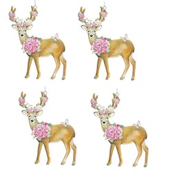 Gisela Graham Wood Stag with Pink Hydrangea Decorations set of four