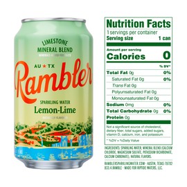 AUTX RAMBLER Lemon-Lime Sparkling Water, Limestone Mineral Blend, 12-Ounce Cans, Three 8-Packs (24 Cans)