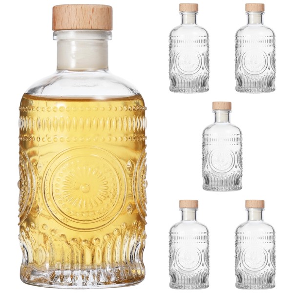 YHomU 6 PCS Glass Bottles with Flower Patterns, Clear 200