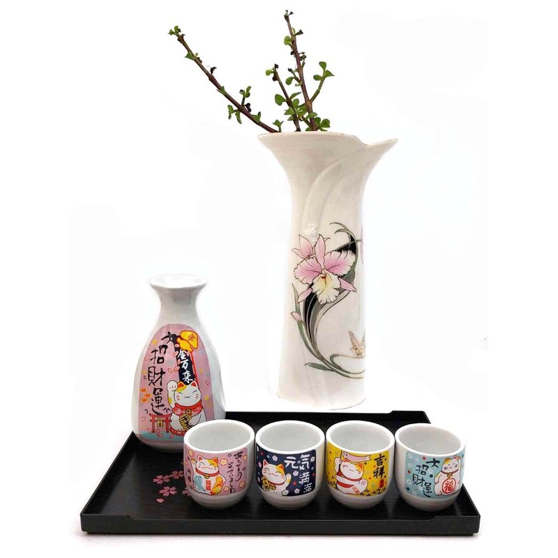 JapanBargain, Porcelain Sake Set Sake Bottle and Sake Cups Saki