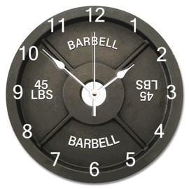 ArogGeld Barbell Design Wall Clock Gym Wooden Wall Clocks Battery Operated 10 Inch Barbell Weight Plate Fitness Wall Hanging Art Modern Home Gym Decor for Bedroom Living Room Kitchen School Office