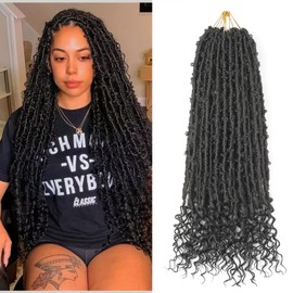 Butterfly Curly Crochet Hair 24 Inch 6 Packs Color Natural Black, Bohemian Butterfly Braids with Curly Ends Pre-looped Hair Extensions (6 Packs, 1B)