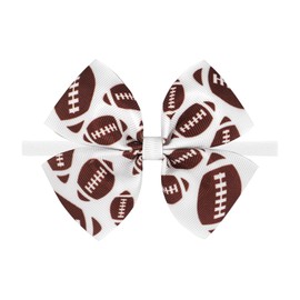 ONENINEDREAM 4’’ Football Baby Girl Bows Sports Bow Game Day Headband Hair Ribbon Bow for Toddler Newborn Elastic Nylon Hair Accessories White Bow