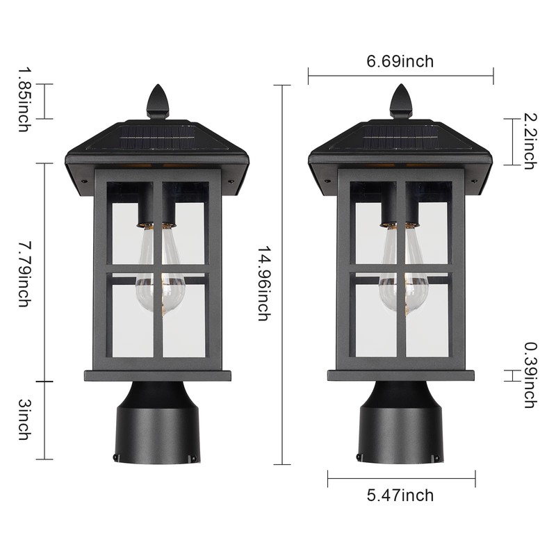 Diyel Solar Outdoor Post Light Fixture, Dusk to Dawn Exterior
