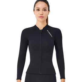 D240002F-BK-L Wetsuit Tupper, Women's 0.08 inch (2 mm), Long Sleeve Jacket, Neoprene Material, Front Zipper, Surfing, Snorkeling, Climbing, Sea Fishing