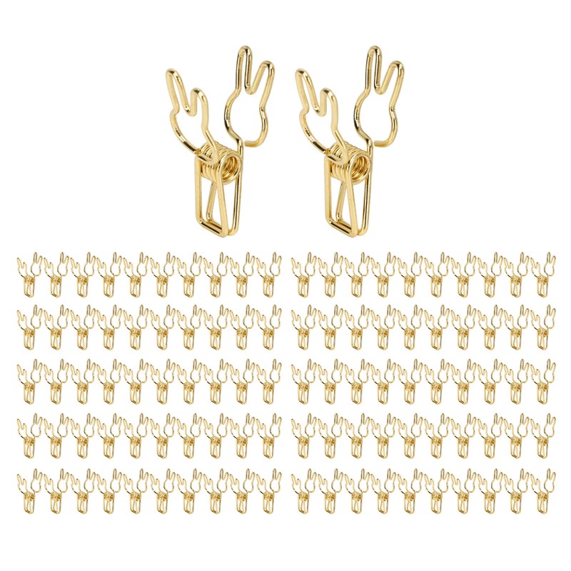 100pcs Binder Clips Cute Cartoon Rabbit Shape Metal Hollowed Long