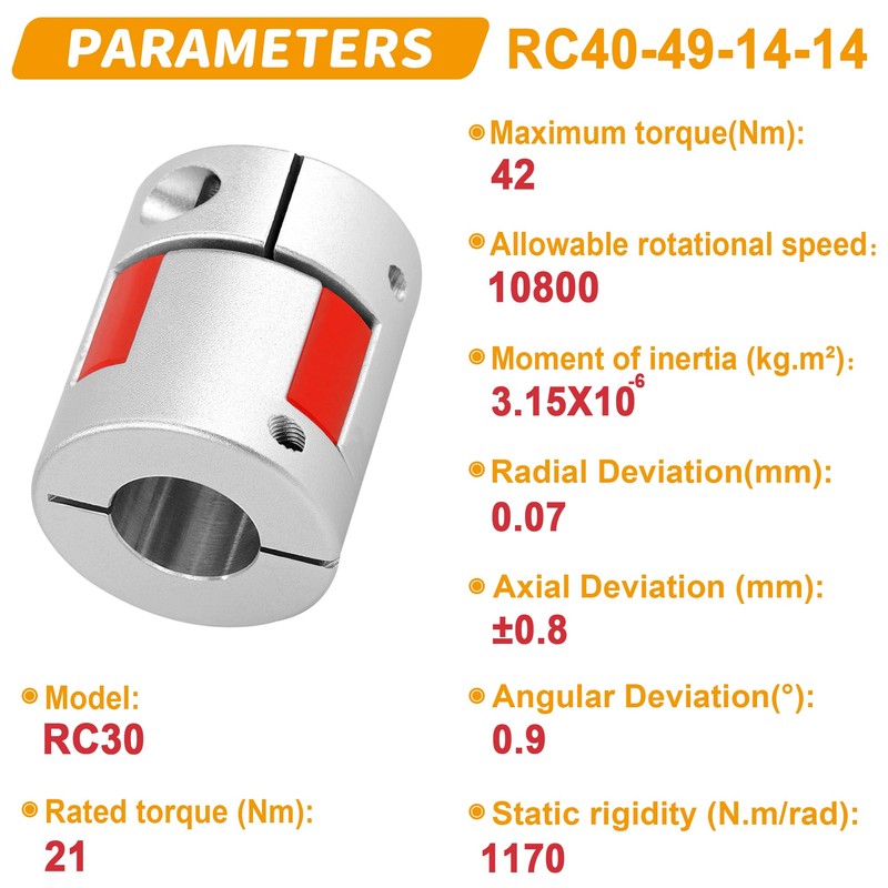Shaft Coupling 14 mm to 14 mm Bore, L40 x