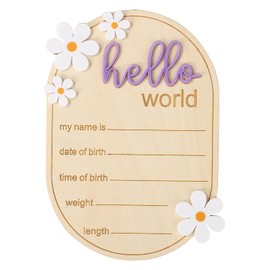 lasuroa Wooden Newborn Announcement Sign, Hello World Newborn Sign Welcome Baby Name Plaque for Nursery Hospital Photo Prop Home Decoration