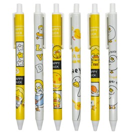 Lopenle 12PCS Little Yellow Duck Print Pens HappyLucky Duck Retractable Gel Pens Black Ink For Kids School Office Party Birthday.…