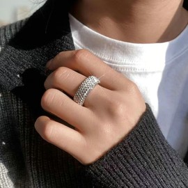 Ayoiow Men's Stainless Steel Rings 8 mm with Zircon Silver Wedding Ring, Stainless Steel, Cubic Zirconia