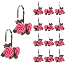 LLYSTTDS Rose Flower Decorative Shower Curtain Hooks 12pcs Rust Proof Shower Curtain Hooks Rings Shower Curtain Hangers Cute Bathroom Decor Accessories for Baby Room Bedroom Living Room (Pink)