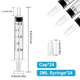 HXC 2ml Syringes 24 Pack Colostrum Syringe with Cap Plastic Syringes Sterile Dosing Syringe for Measuring, Syringe Individual Package for Labs,Pets Feeding Small Syringe for Oil or Glue (2ML)