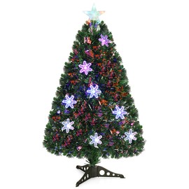 GOFLAME 3FT Pre-Lit Optical Fiber Christmas Artificial Tree with Multicolor LED Lights and Snowflakes