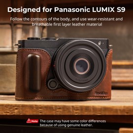 SmallRig Half Leather Case kit, Vintage Style Leather Camera Half Leather Case, Aluminum Alloy Frame, with Wooden Grip, with 1/4"-20 Threaded Hole for Panasonic LUMIX S9-4703