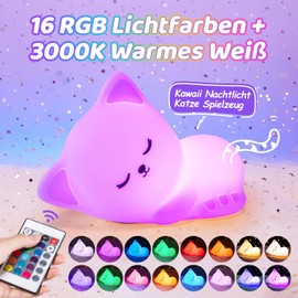 One Fire Nachtlicht Kinder Nachtlicht Katze Spielzeug Kinder, 16 Farben+Fernsteuerung+USB Wiederaufladbar Stilllicht Dimmbar Nachtlicht Baby Nachttischlampe Kinder Nachtlicht Baby Nachtlicht M?dchen,Katze Deko