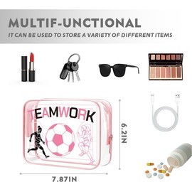 Clear Soccer Makeup Cosmetic Bag Gifts for Sport Lover Waterproof Travel Cosmetic Bags Soccer Player Cheerleaders Travel Toiletry Bags Football Team Work Transparent Toiletry Pouch Bag