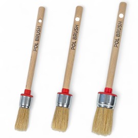 Set of 3 0.75, 1, 1.2 Inch Chalk & Wax Round Paint Brushes - High European Quality - Natural Bristles - for Home, Wood, Walls, Art, Trim & Furniture - for Acrylic, Oil, Stain, Chalk & Wax Paints