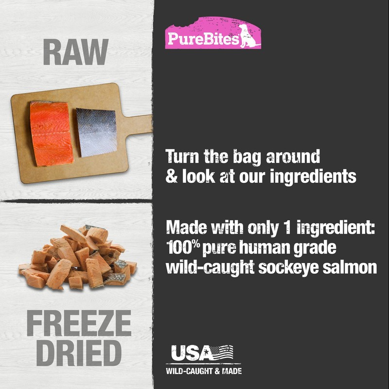 PureBites Salmon Freeze Dried Dog Treats, 1 Ingredient, Made in