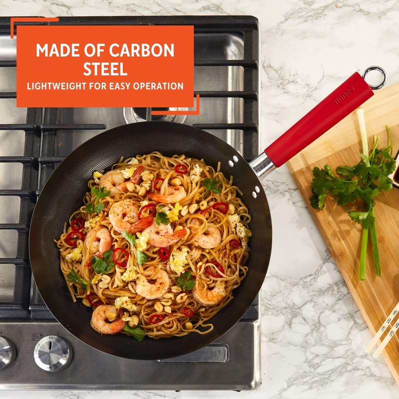 Imusa USA Inch, Red PAN-10046 12" Nonstick Carbon Steel Wok,