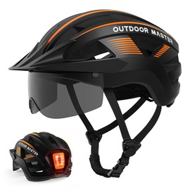 OutdoorMaster Helmets for Adults - Mountain & Road Bike Helmet with Rechargeable Safety Light, Detachable Goggles and Sun Visor - Easy to Adjust, Breathable, Lightweight - Matte Black, Medium