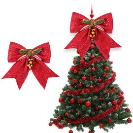 Christmas Tree Bows Red Bows for Christmas Tree Large Christmas Tree Topper Bow for Christmas Tree Ornaments, Christmas Wreath Decorations, 9.8x10.6inches/25x27cm