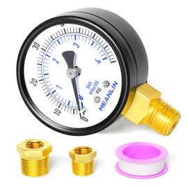 MEANLIN MEASURE 0-60Psi 2" DIAL FACE 1/4" NPT Well Pump Pressure Gauge, with 1/4" x 1/2" NPT and 1/4" x 3/8" NPT Hex Bushing, Pool Sand Filter Water Oil Air Pressure Test Lower Mount