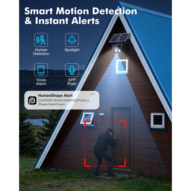 4G LTE Cellular Solar Security Camera Wireless Outdoor, 4 Lens