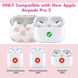 Compatible with AirPods Pro 2 Clear Case,Cute Cartoon Flower Pattern Design with Floral Keychain, Soft TPU Protective Shockproof Case for AirPod Pro 2nd for Girls Women-Pink