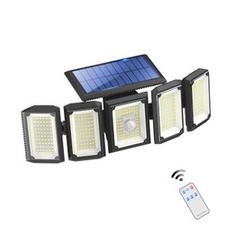 Luces Solares De Exterior, 300led 3 Modos Luz De Inundación De Seguridad,5 Cabezas Luces Sensor Detector De Movimiento,Ip65 Impermeable,360° Luz De Pared Para Garaje Porche Jardín Acceso (1 PACK)