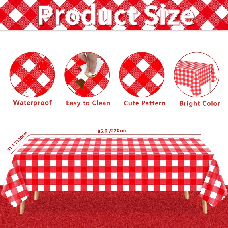 TJYJOY 4 Pack Red Buffalo Plaid Tablecloth Red and White