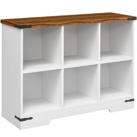 HOOBRO 6-Cube Storage Organizer Bookshelf, Farmhouse Wooden Cube Bookshelf with Storage, 42.5" Open Bookcase for Living Room, Office, Study, White and Walnut WH108SJ01