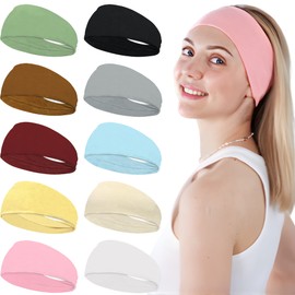 10 Pack Headbands for Women Sports Headbands Wide Hair Bands Sweatband Hair Non Slip Stretchy Headbands for Yoga Sports Working out Fitness Hair Accessories for Women