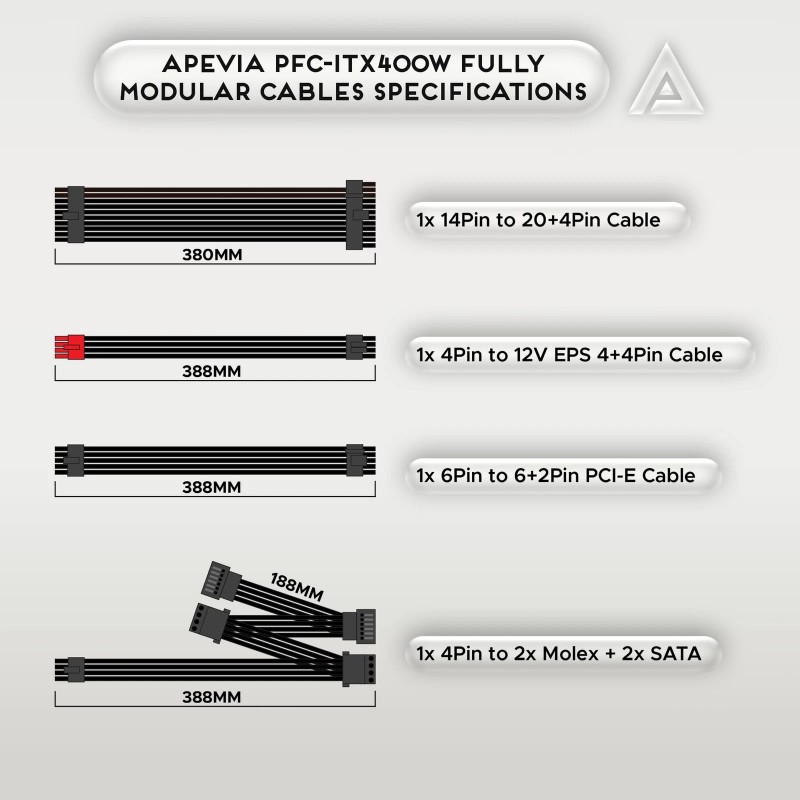 Apevia 400W Fully Modular Mini Itx Flex Atx Power Supply
