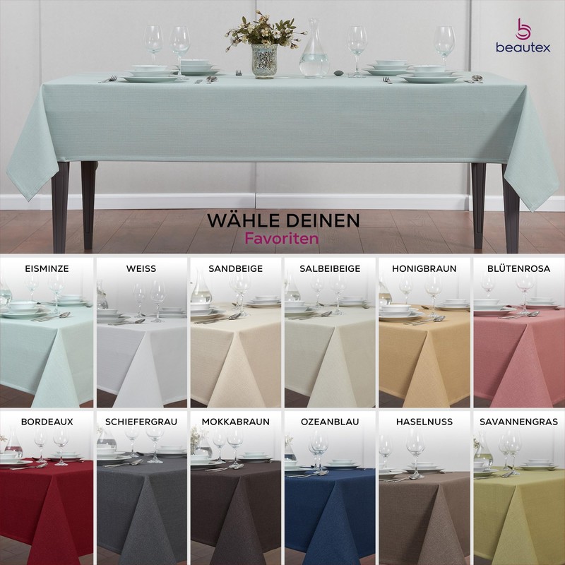 Elegant Tablecloth with Natural Linen Look, Lina Tablecloth and Table