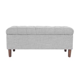Homepop Home Decor | Tufted Ainsley Button Storage Ottoman Bench with Hinged Lid | Ottoman Bench with Storage for Living Room & Bedroom,Gray Woven