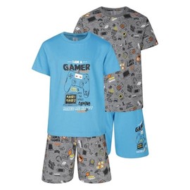 Boys 2 Pack Short Pyjamas I Am A Gamer Nightwear Gaming PJ Sets 9 to 16 Years (Gamer Turq 13-14y)