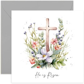 Religious Easter Cards for Family - Happy Easter Greeting Card with Floral Christian Artwork - Bible Verse Easter Card - He is Risen Card - Special Religious Easter Card | Blank Inside